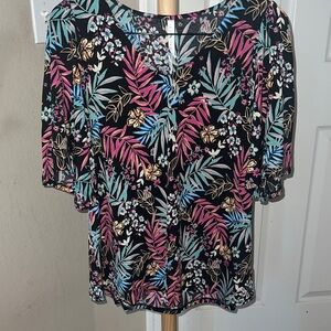 Dear Scarlett Black Top with Pink and Blue Floral Design